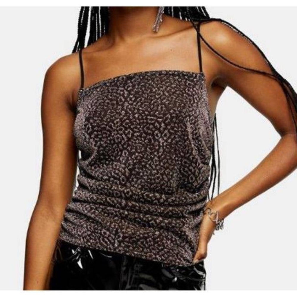 Topshop Leopard Print Cami Top - Black and Brown